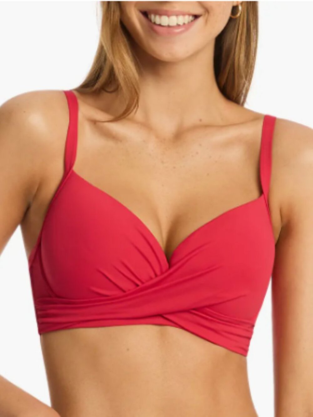 Sea Level Australia Cross Front Molded Underwire Bikini Top, Red, Size US14, NwT